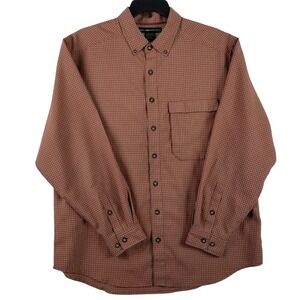ExOfficio Mens XL Long Sleeve Button Down Shirt Red Brown Micro Check Outdoor